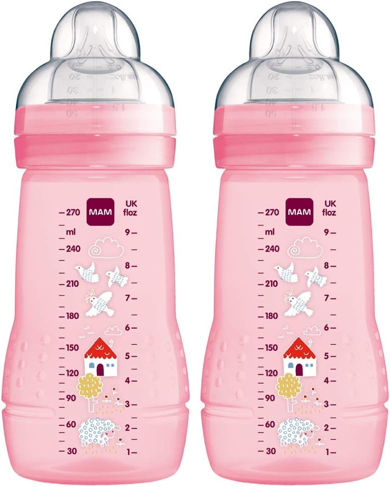 MAM Easy Active Baby Bottle 270ml 2pk New Designs (Pink)