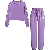 DAXIANG Girls Fashion Clothes Set Kids 2 Piece Outfits Crop Hoodies Sweatshirts and Drawstring Sweatpants Size 7-14 Years