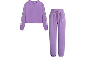 DAXIANG Girls Fashion Clothes Set Kids 2 Piece Outfits Crop Hoodies Sweatshirts and Drawstring Sweatpants Size 7-14 Years