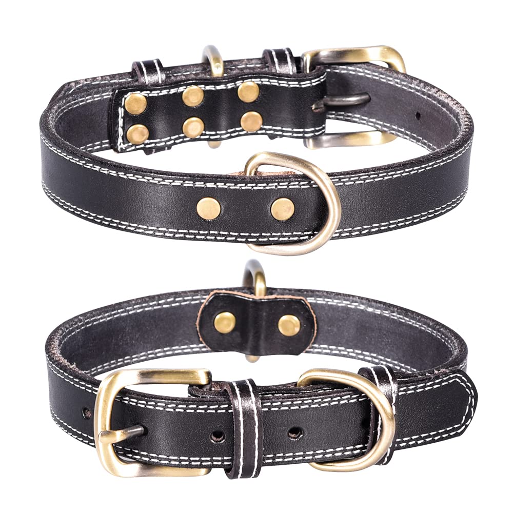 haoyueer Genuine Leather Puppy Dog Collar, Basic Dog Collars, Adjustable Collars for Small Dogs (XS, Black)