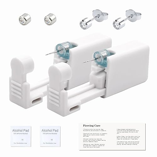 Ear Piercing Kit, Disposable Ear Piercing Gun Kit with Earrings Studs, at Home Self Piercing Kit- 4MM Earrings Stud, Made in 316L Surgical Stainless Steel (White)
