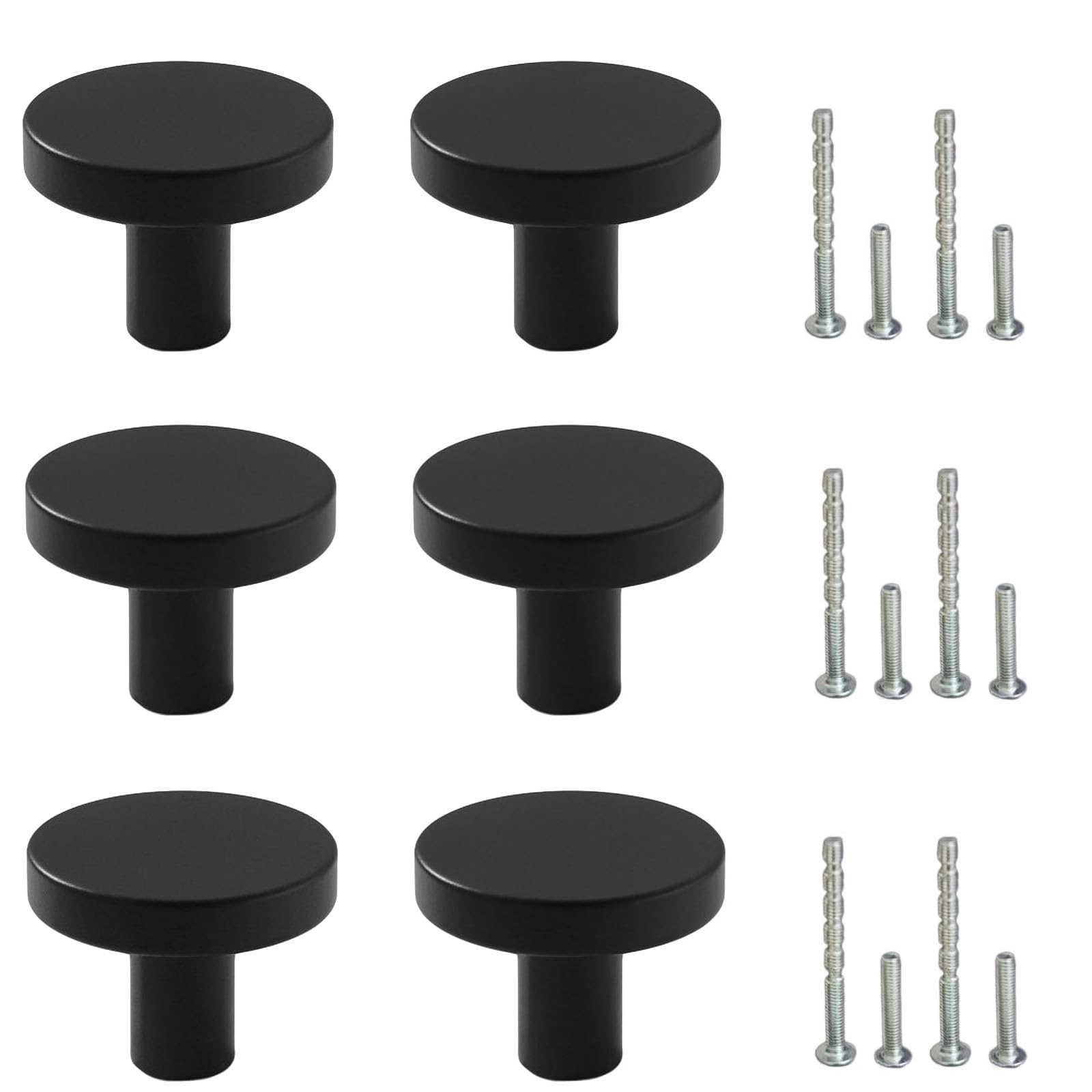 Beilala Drawer Knobs Black Matte, 6 Pack Round Kitchen Cabinet Handles Modern, Furniture Door Hardware Pulls for Chest of Cupboard Dresser Wardrobe Closet, 25x20mm