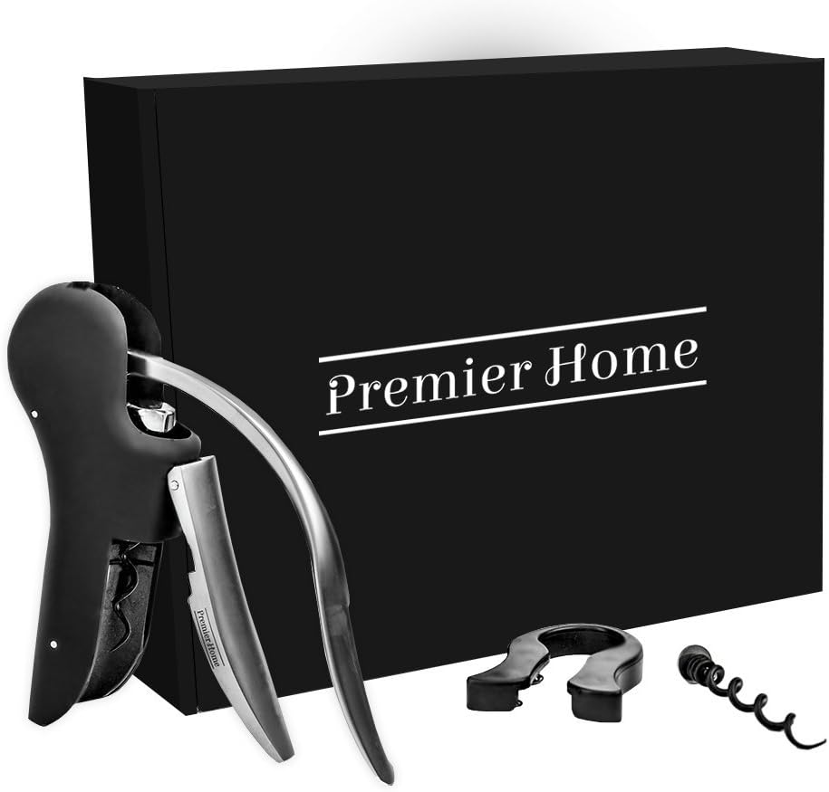Premier Home Best Rabbit Wine Opener - Premium Automatic Lever Corkscrew/Screwpull With Professional Foil Cutter & Extra Spiral (3 Piece Gift Set)