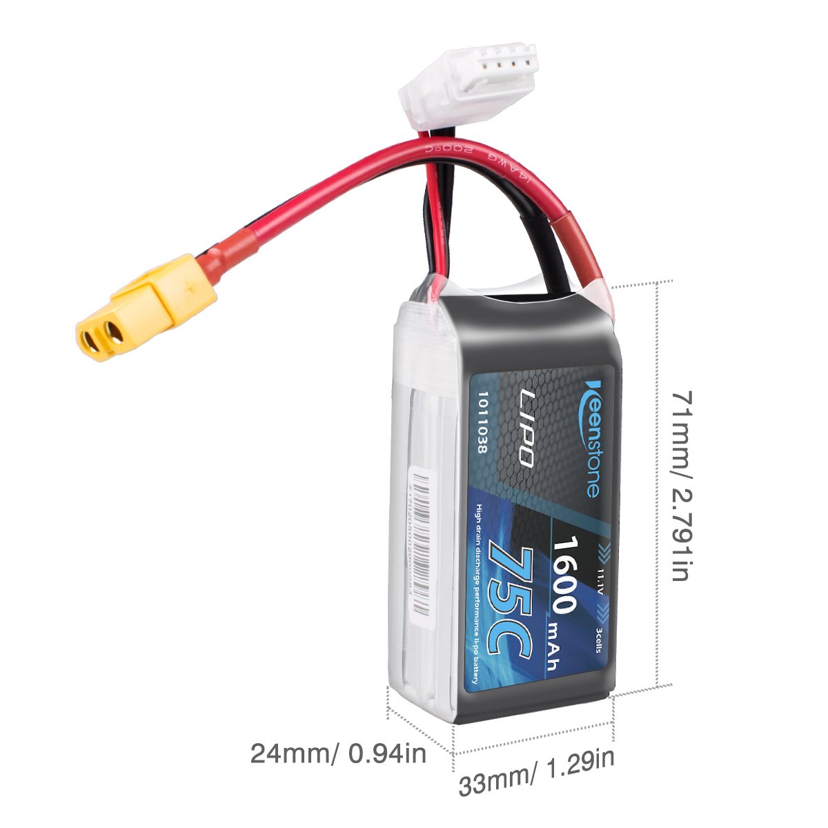 Keenstone 3S LiPo Battery 45C 1600mAh 11.1V w/ XT60 Plug Voltage Meter & Battery Power Indicator for RC Boat Heli Airplane UAV Drone FPV