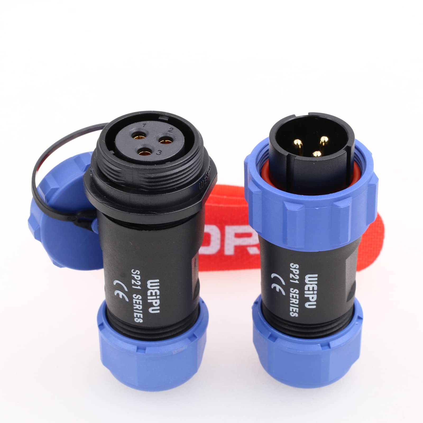 DRRI Weipu IP68 Threaded Coupling Connector SP21 3Pin Male Plug SP2110/P Female Socket SP2111/S with Dust Cap in-line Cable