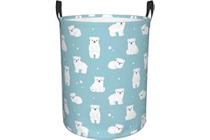 Gbuzozie Cute Cartoon Polar Bears Round Laundry Hamper Storage Basket Toys Clothes Organizer Bin For Home Bathroom Bedroom Dorm Nursery, 38l