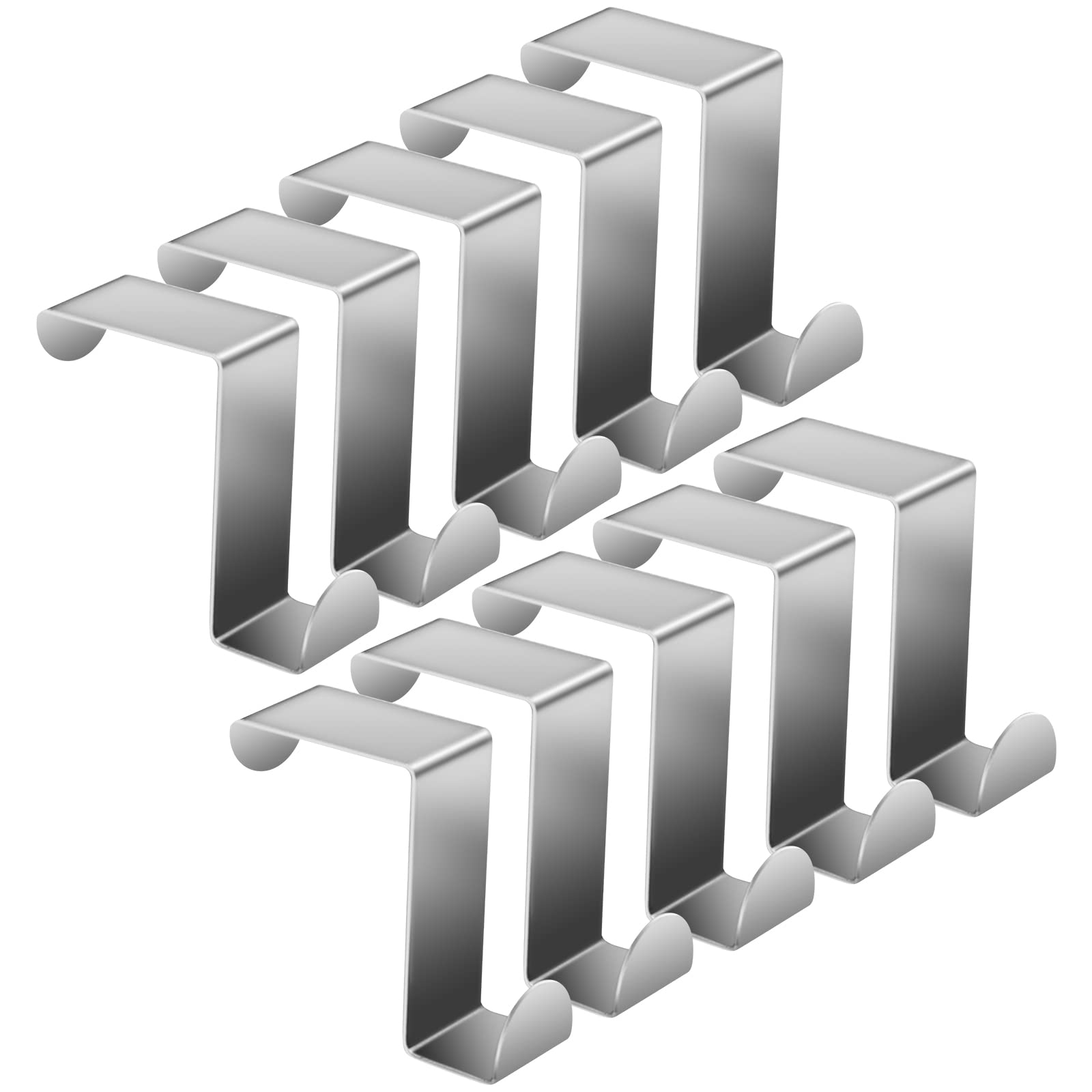 Amfrpar Pack of 10 Stainless Steel Door Hooks for Hanging, Single Clothes Hooks, Door Z-Shaped Stainless Steel Hooks, Reversible Hooks No Drilling for Kitchen Cupboard Door, Room Door (Silver)