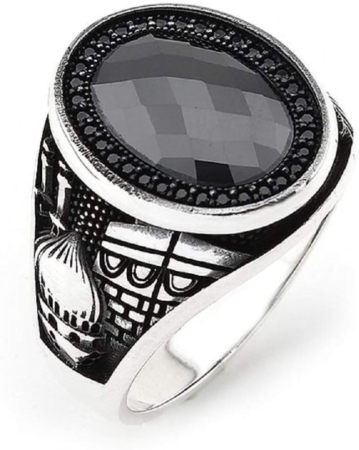 Islamic Jewelry Black Zircon Kaaba 925K Sterling Silver Men's Ring 1