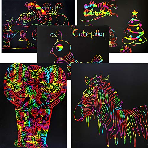 Rainbow Scratch Paper Art for Kids ,Christmas Birthday Gifts Card for