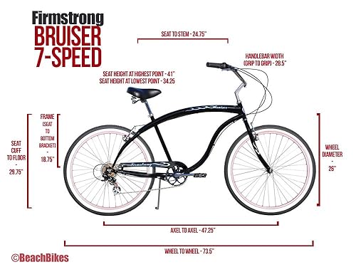 Firmstrong Bruiser Man Seven Speed Beach Cruiser Bicycle, 26-Inch