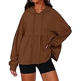 Fisoew Womens Oversized Hoodies Sweatshirts Casual Lantern Long Sleeve Drawstring Peplum Hem Loose Hooded Pullover Tops