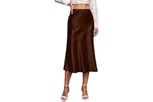 Womens Satin Midi Skirt with Side Zipper - Solid High Waist Slip Skort, Elegant Knee-Length Silk Skirt for Dinner