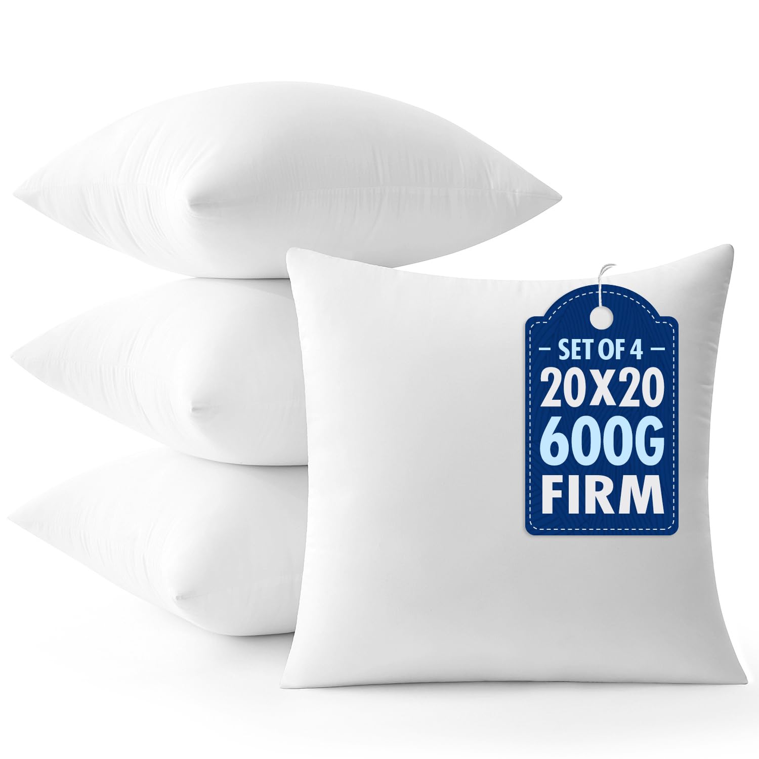 MIULEE Throw Pillows Inserts, Pack of 4 20x20 Inch 100% Virgin Fiber Filling Bed Couch Pillows Image