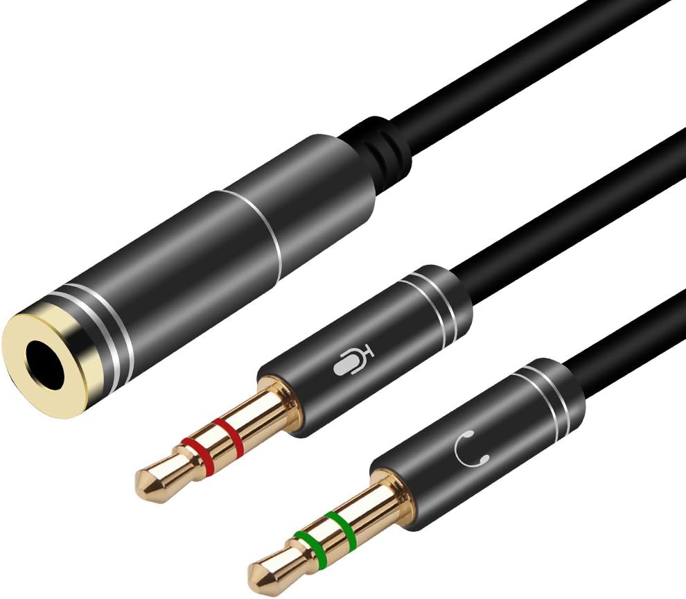 Yeung Qee Headphone Splitter 3.5mm Female to 2 Dual 3.5mm Male Headphone Mic Audio Y Splitter Cable for PC PS4 Gaming Headset (Black 30cm)