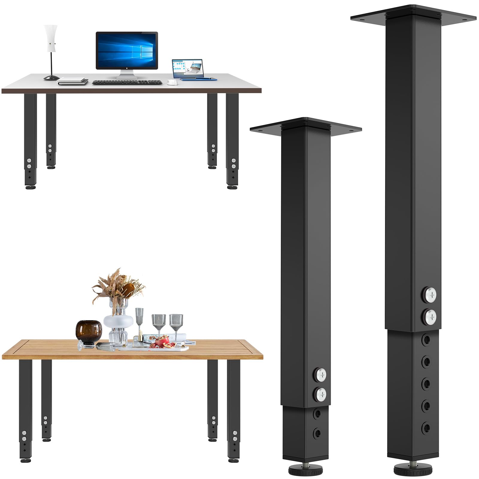 Photo 1 of POROHOM 2PCS Adjustable Square Table Leg (14-24inch)?Metal Desk Legs, Home Office DIY Furniture Leg Set for Tables, DIY desks, Counter Tops, Kitchen Tables,Office Desk (Black)