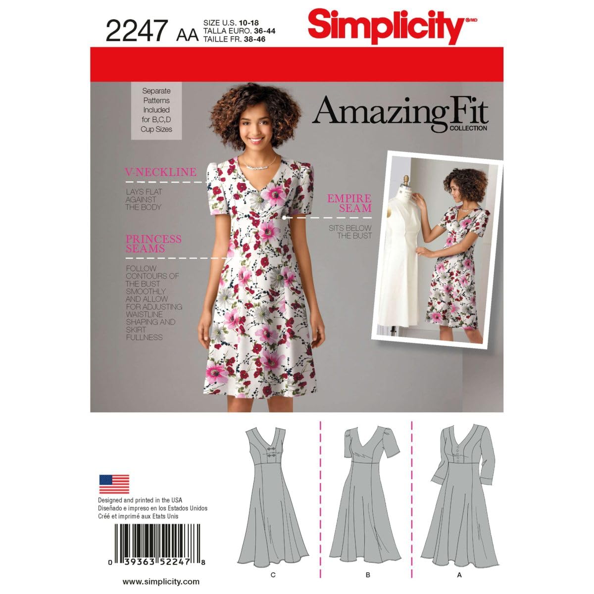 Simplicity AA 10-18 (UK) /36-44 (EU) Sewing Pattern 2247 Misses and Plus Amazing Fit Dresses,White