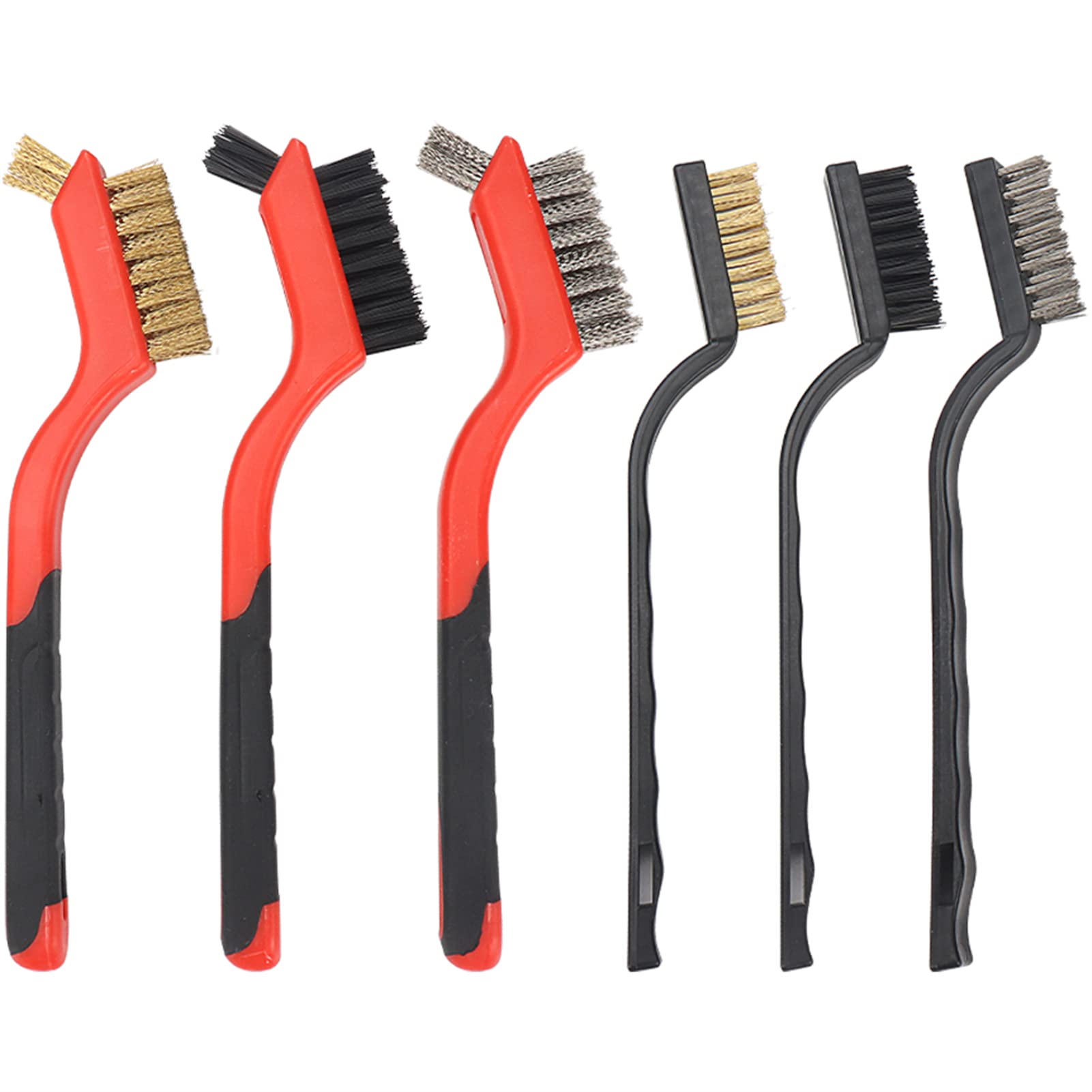 SI FANG Mini Wire Brush 6Pcs Set, Wire Brushes for Cleaning, Copper/ Stainless Steel/ Nylon Bristles Brushes for Metal, Wood, Stove, Sink, Rust & Welding Slag