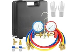 WiseWater 3 Way AC Manifold Gauge Set for R410a, R22, R134a Refrigerant, R410a Refrigerant Recharge Kit with 3 FT Hoses, Quic