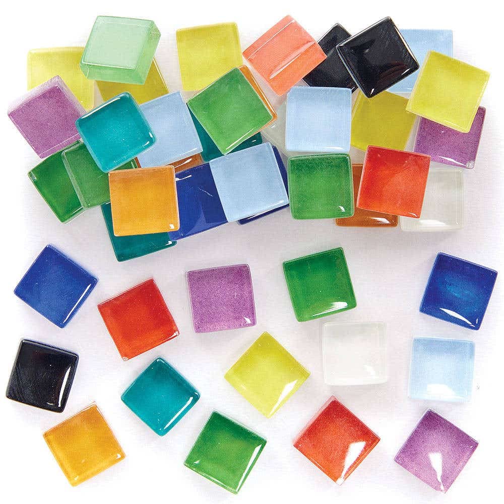 Baker Ross FC870 Glass Mosaic Tiles - 500g in Handy Storage Tub, Arts and Crafts for Kids and Craft Supplies
