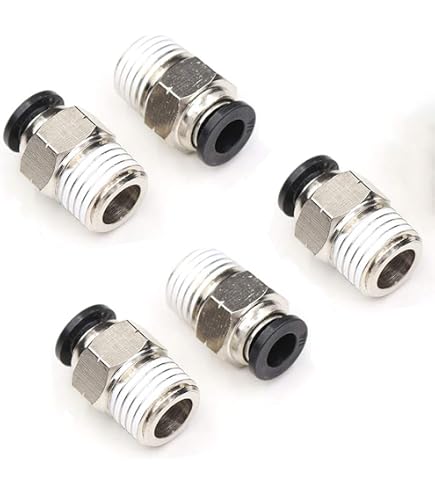 5 Raccords Pneumatiques à Pousser 3/8" - Coude 90° Et Droit - Pour Tuyaux Air 8 Mm