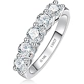 CADYNO 14K White Gold/Yellow Gold Half Eternity Ring, 0.7-1.5 CTTW Moissanite Lab Grown Created Diamond, D Color and VVS, Solid Real Gold Wedding Ring for Women