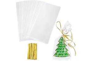 Yotelab Cellophane Treat Bags, 4x9 Inches Clear Cellophane Bags With Twist Ties,100 Pcs