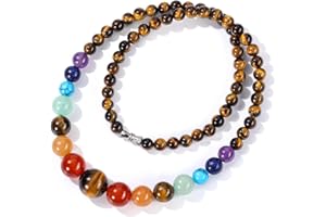 CrystalTears 7 Chakra Necklace for Women Natural Healing Crystal Necklace Handmade Genuine Stone Bead Strand Necklace Energy Chakra Gemstone Necklace Jewelry Gifts for Women Mom 20”
