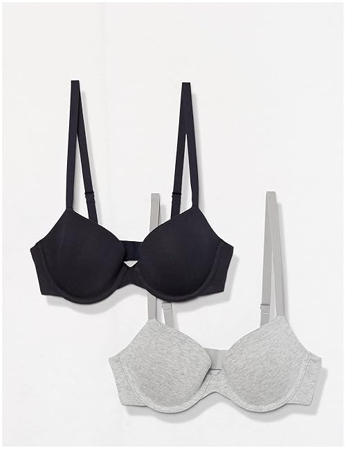 Amazon Essentials Women's Demi Cup Cotton Bra, Pack of 2, Grey Heather/Navy, 36B
