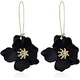 YUNXI Unique Boho Flower Dangle Earrings Exaggerated Layered Floral Petal Drop Dangle Statement Stud Earring for Women Jewelry with Box