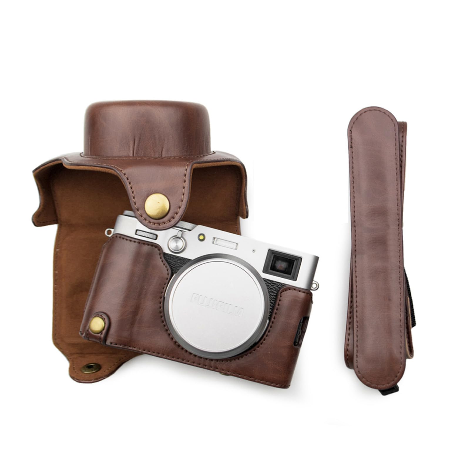 MUZIRI KINOKOO Fuji X100VI Camera Case, PU Leather Protective Case for Fujifilm Fuji X100VI Camera with Adjustable Shoulder Strap Easy Carrying X100VI Case Add Grip to Camera - Coffee