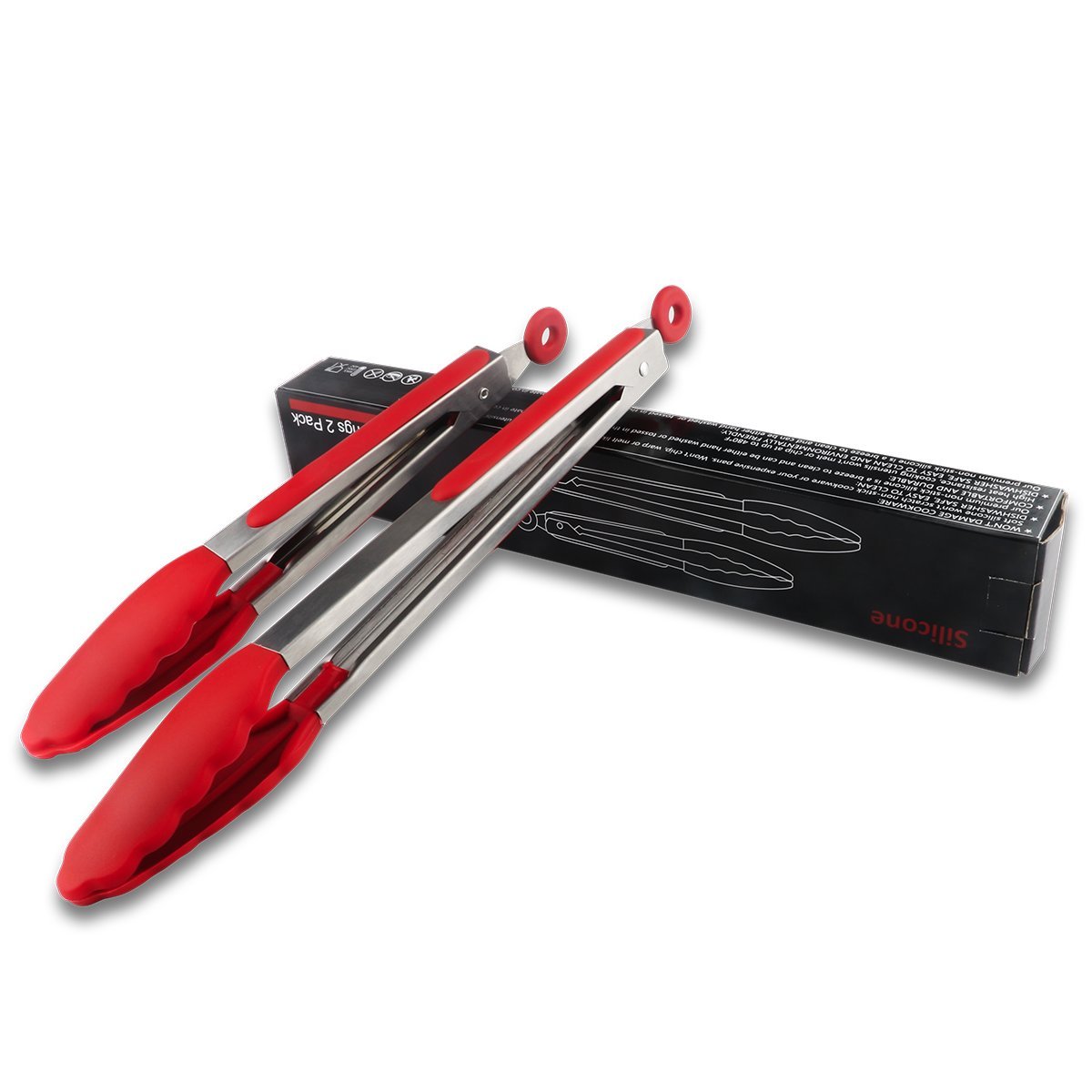 Kitchen Tongs with Silicone Tips, Tongs Set 2 (9 & 12 Inch), USA's Best