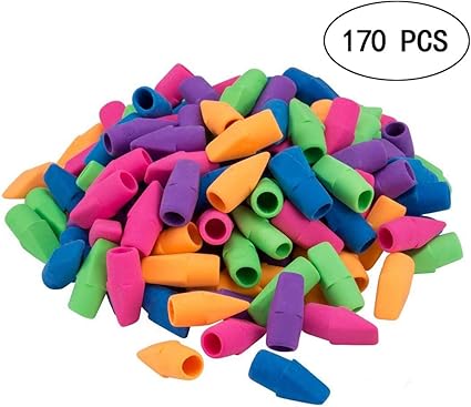Amazon 170個 鉛筆キャップ消しゴム 色鉛筆キャップ消しゴム 面白い色 学習 赤 オレンジ 緑 紫 青 黄色 消しゴム 修正用品 文房具 オフィス用品