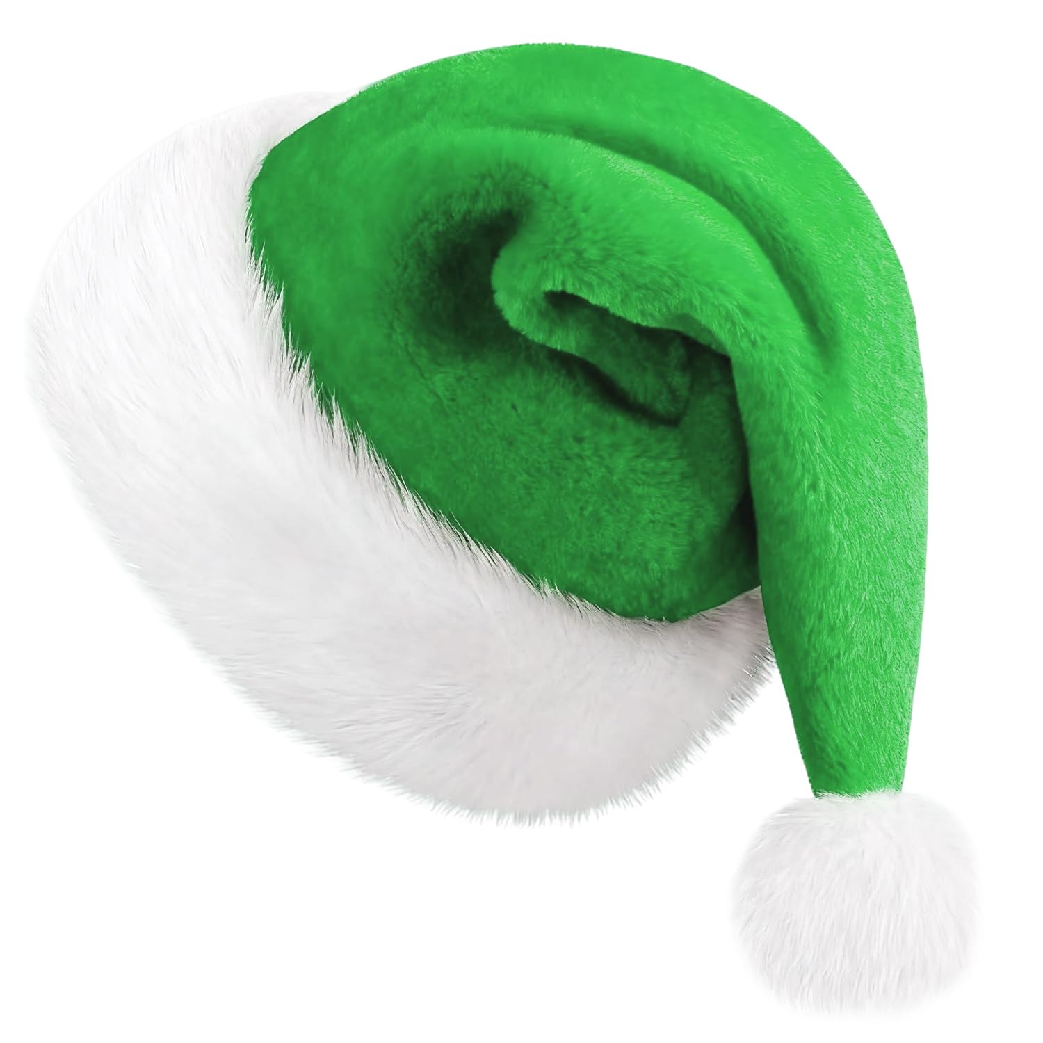 FIGCY Santa Hat Christmas Hat Green Plush Santa Hats Soft Christmas Hats for Festive Holiday Party Headwear Costume Accessory