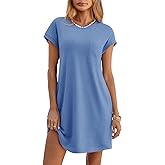 Wenrine Womens Summer T Shirt Dress Casual Short Sleeve Crewneck Loose Flowy Mini Dresses with Pockets
