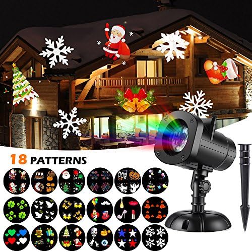 Christmas Lights Projector 18 Moving Patterns Snowflake Star Holiday Shower Projector Outdoor Party Slide Show Projection Lighting for Xmas Halloween Birthday Party Landscape Decorations