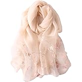 Lzylvta Silk Wool Scarf Elegant Soft Scarf Shawls and Wraps for Weddings Embroidered silk scarf Shade Scarves for Women