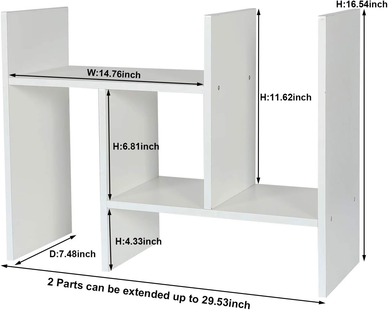 PAG Adjustable Desktop Bookshelf Countertop Bookcase Wood Desk Storage Shelf Organizer Literature Display Rack, White: Furniture & Decor