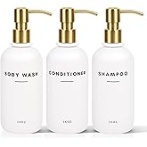 Set of 3 Shampoo and Conditioner Dispenser Stainless steel pump head - 16oz Durable Shower Soap Dispenser and Shampoo Bottles - Easy to Refill Bathroom soap dispenser set Bathroom Decor with Labels