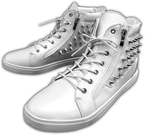 Amazon 25 5cm 84 白 トゲトゲスタッズ エナメル調ハイカットスニーカー 靴 メンズ シューズ ヤクザ やくざ オラオラ系 悪羅悪羅系 ヤンキー チンピラ ちょい悪 チョイワル ノーブランド品 ブーツ