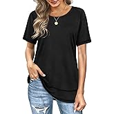 Dofaoo Womens Tops Short Sleeve Summer T-Shirts Curved Hem Casual Fashion Shirts Beach Vacation Clothes
