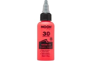 Moon Glow - Neon UV 3D Fabric Paint - 1.01fl oz - Intense Red - Textile Paint for Clothes, t-Shirts, Bags, Shoes & Canvas