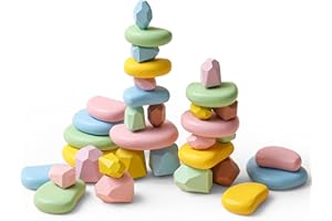 OESSUF 34PCs Stacking Rocks Balancing Stacking Stones Wooden Stacking Toys Wooden Stone Stacking Game for Toddler Wood Sorting Montessori Stacking Rocks for Kids