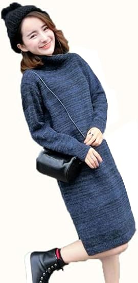 Amazon ミートン ニット レディース ニットワンピース セーター プルオーバー ハイネック ロング丈 長袖 秋 冬 厚手 カジュアル セーター 通販