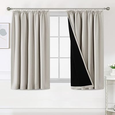 BellaHills 100% Blackout Curtains 66x54 Pencil Pleat Black Liner Pair