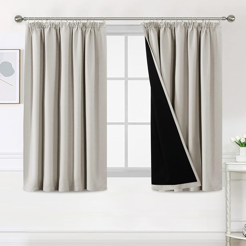 BellaHills 100% Blackout Curtains 66x54 Pencil Pleat Black Liner Pair