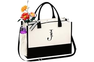 AUNOOL Initial Tote Bags Personalized Birthday Gifts for Mom, Embroidery Monogrammed Tote Bags for Women with Strap, Canvas Beach Bags with Zipper, Graduation Gifts Mother's Day Gifts Letter J