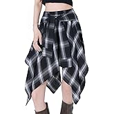 kakarin choyx Fashion Womens Mini Skirt Casual Y2K High Waist A-Line Elastic Waist Irregular Tie Plaid Ruffle Skirt M Black