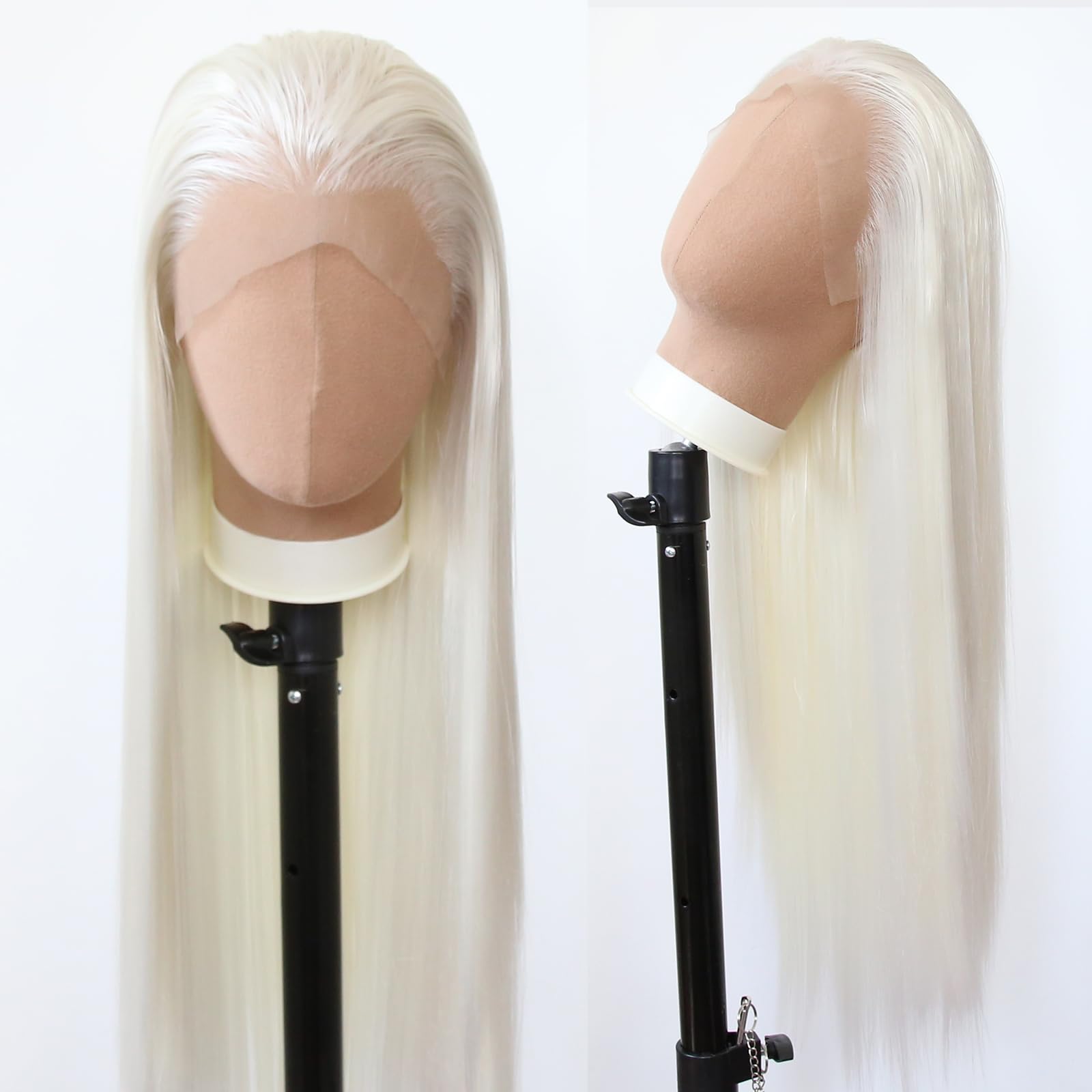 Towarm White Blonde Wig Long Straight Light Blonde Wig Synthetic Lace Front Wigs Pre Plucked Natural Hairline for Black Women Heat Resistant Fiber Hair Cosplay Daily Wear (White Blonde)