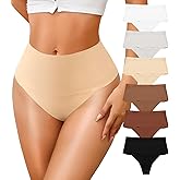 ASIMOON High Waisted Thongs Underwear for Women Seamless Underwear Ladies Soft No Show High Cut Panties 6 Pack