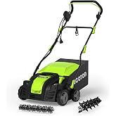 2-in-1 Dethatcher &amp; Scarifier, 16", 15A Electric Lawn Care | 5-position depth adjustment, 14.5 gal thatch bag, walk-behind design, corded 15A copper motor